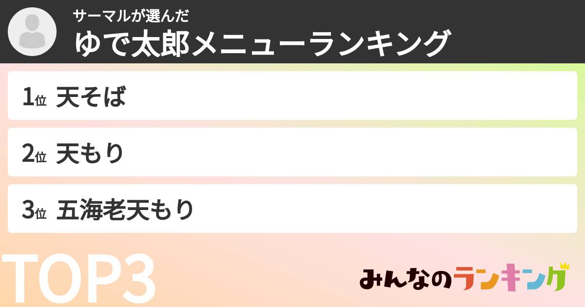 サーマルさんの「ゆで太郎メニューランキング」