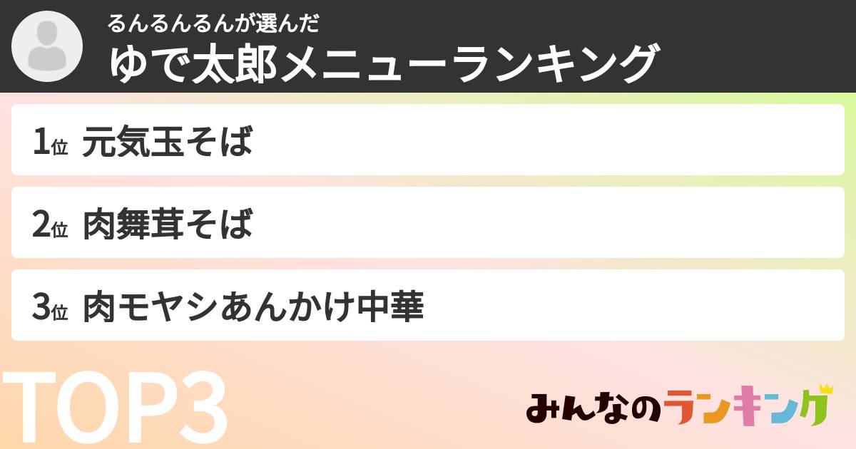 るんるんるんさんの「ゆで太郎メニューランキング」