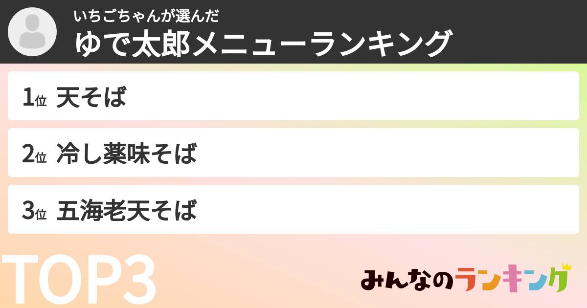 いちごちゃんさんの「ゆで太郎メニューランキング」