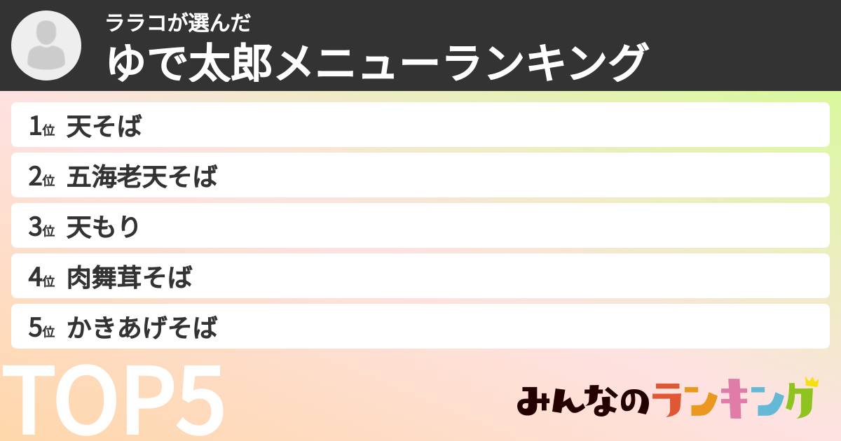 ララコさんの「ゆで太郎メニューランキング」