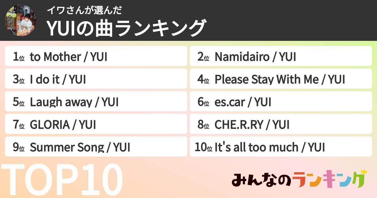 イワさんさんの「YUIの曲ランキング」