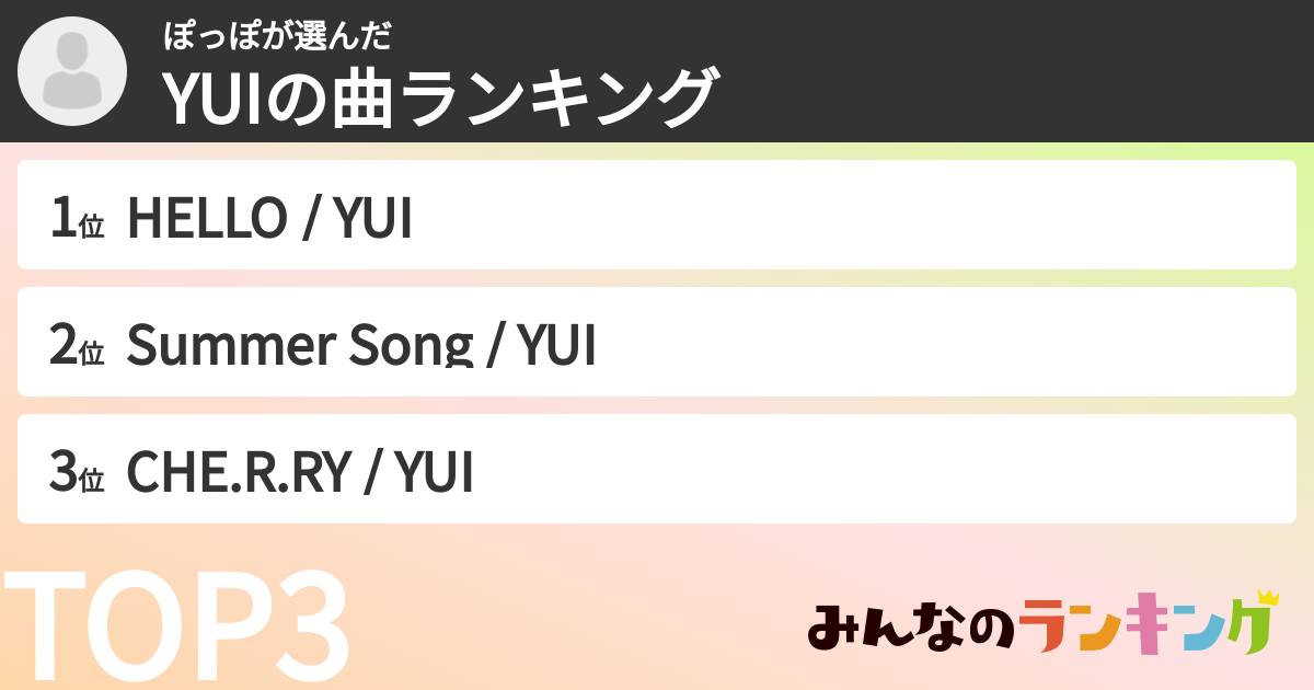 ぽっぽさんの「YUIの曲ランキング」