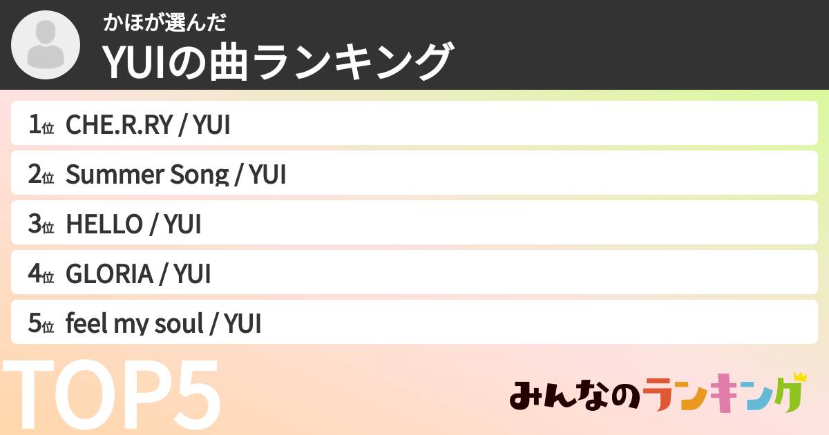 かほさんの「YUIの曲ランキング」