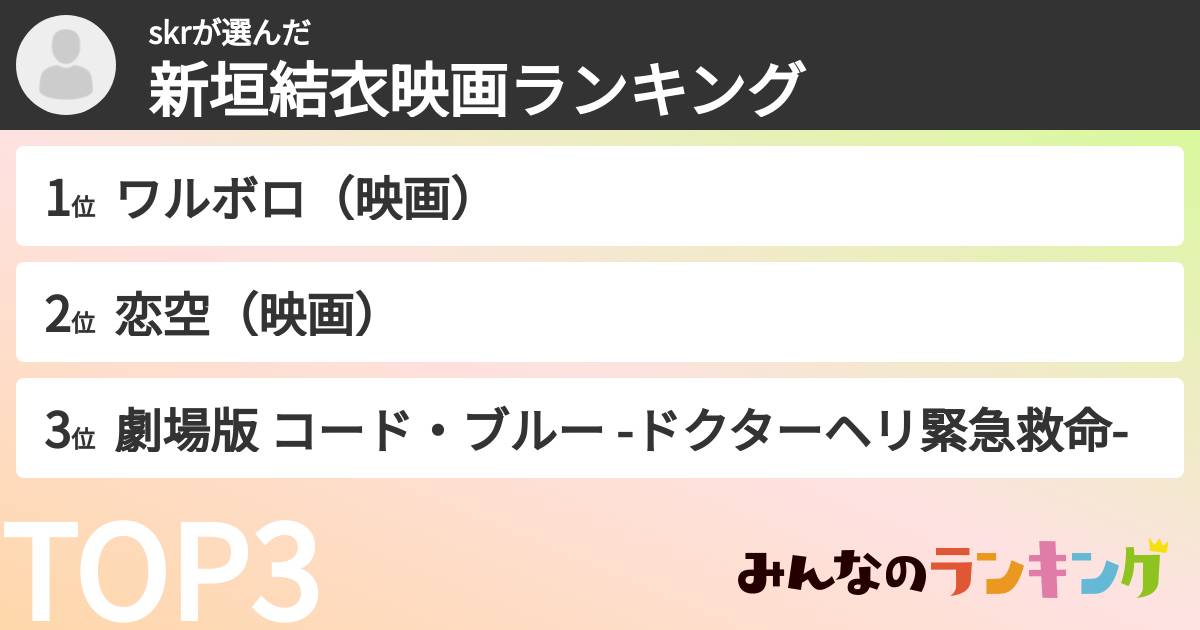 skrさんの「新垣結衣映画ランキング」