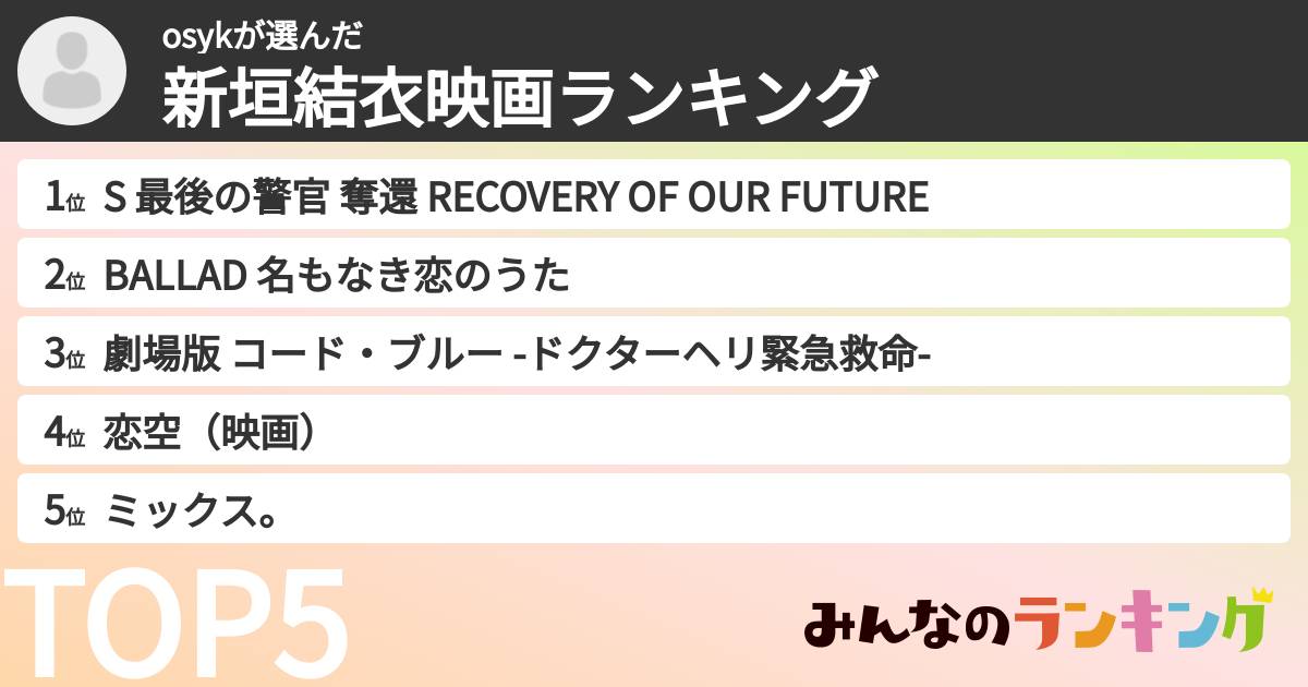 osykさんの「新垣結衣映画ランキング」