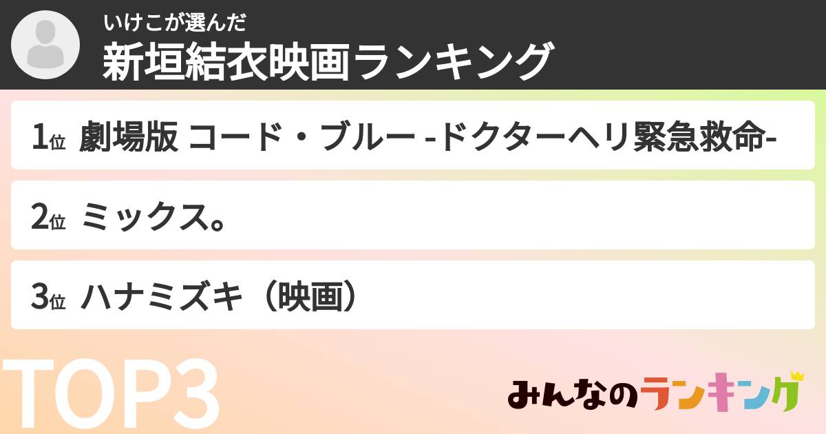 いけこさんの「新垣結衣映画ランキング」