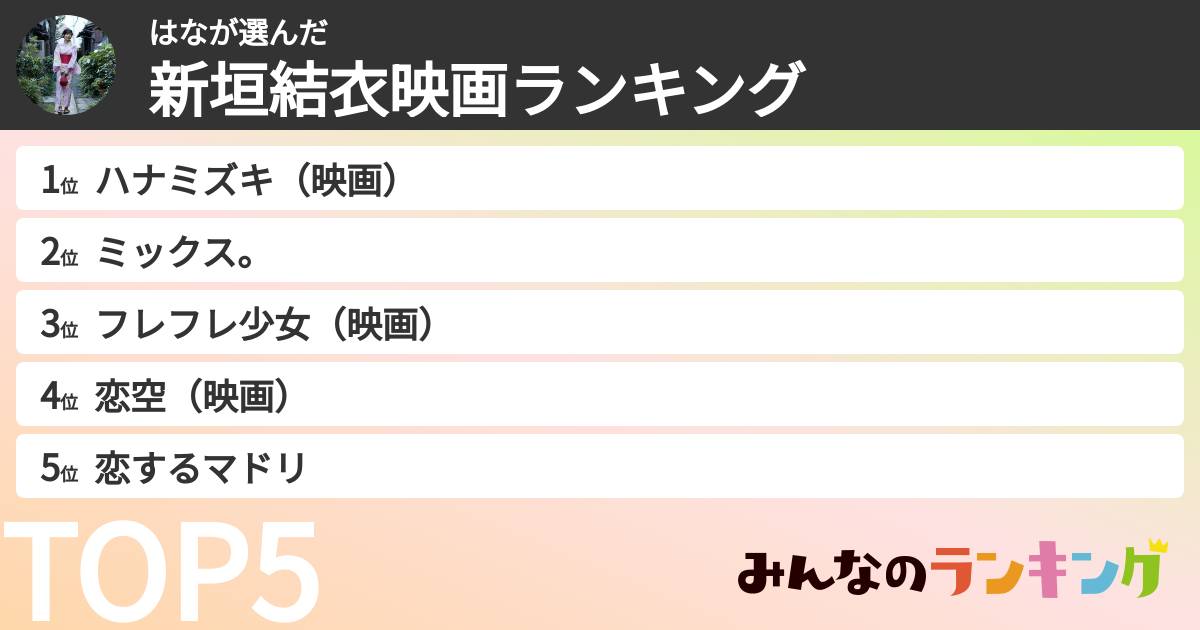 はなさんの「新垣結衣映画ランキング」