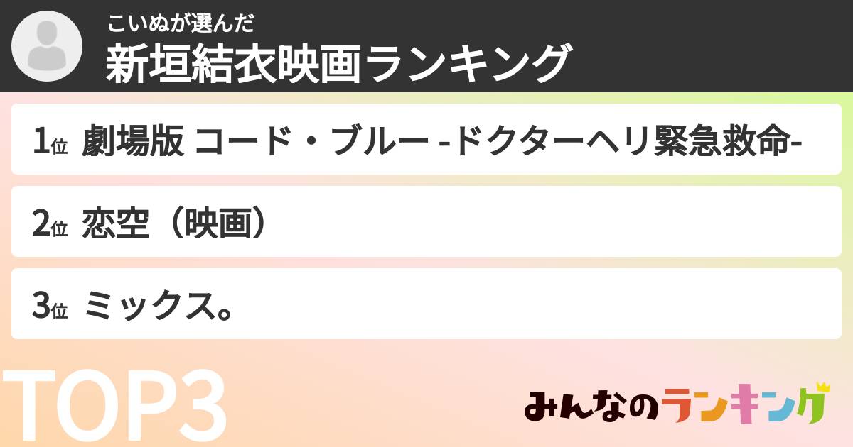 こいぬさんの「新垣結衣映画ランキング」