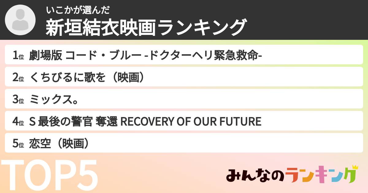 いこかさんの「新垣結衣映画ランキング」