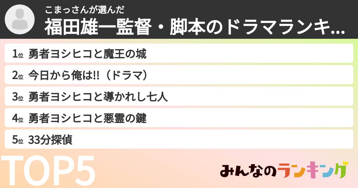 こまっさんさんの「福田雄一監督・脚本のドラマランキング」