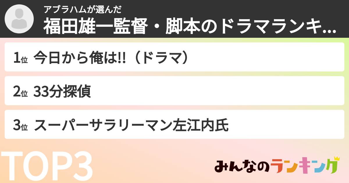 アブラハムさんの「福田雄一監督・脚本のドラマランキング」