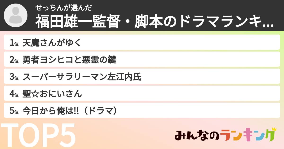 せっちんさんの「福田雄一監督・脚本のドラマランキング」