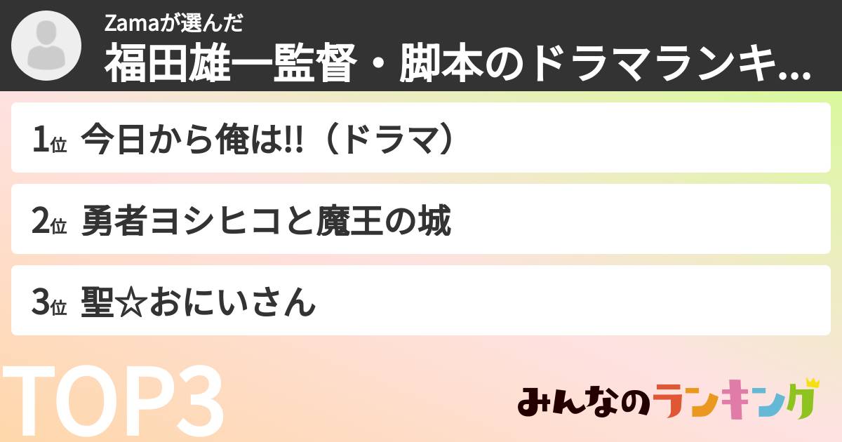 Zamaさんの「福田雄一監督・脚本のドラマランキング」