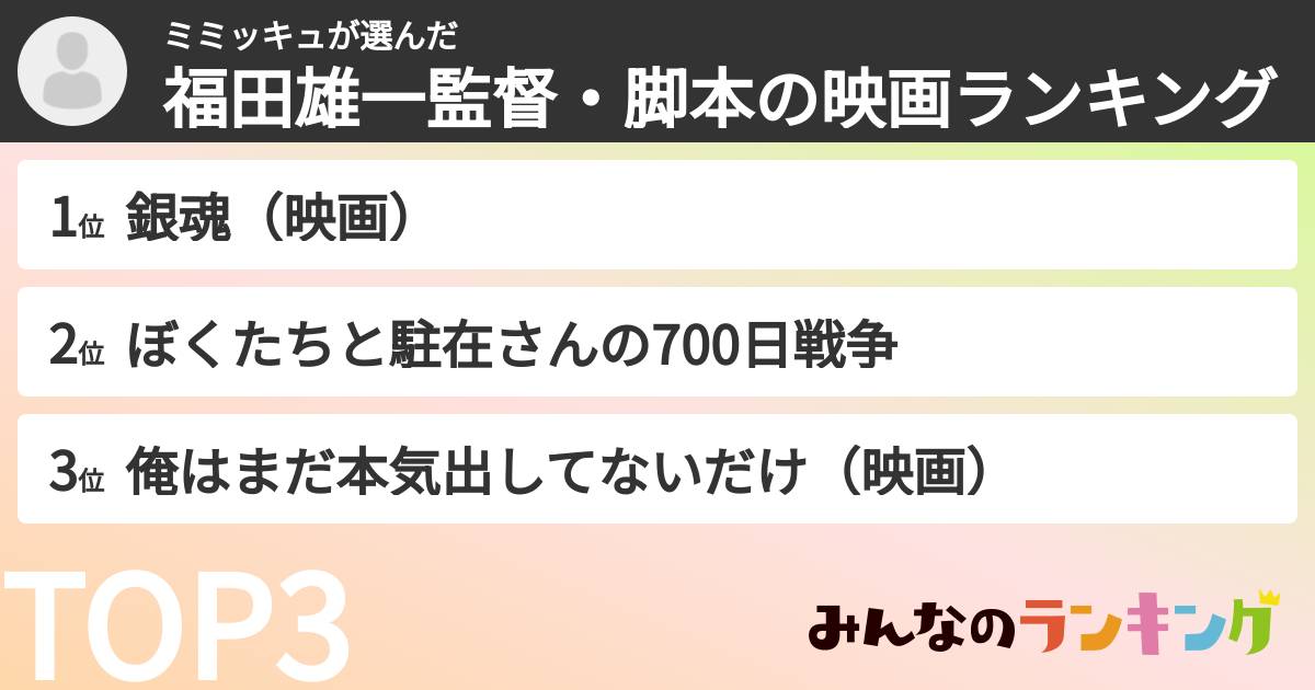 ミミッキュさんの「福田雄一監督・脚本の映画ランキング」