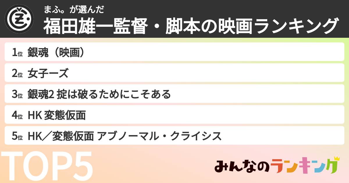 まふ。さんの「福田雄一監督・脚本の映画ランキング」