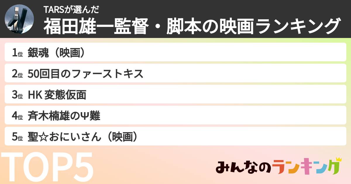 TARSさんの「福田雄一監督・脚本の映画ランキング」