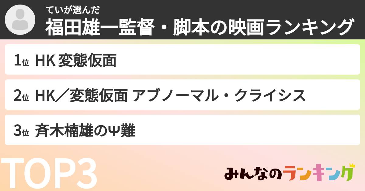 ていさんの「福田雄一監督・脚本の映画ランキング」