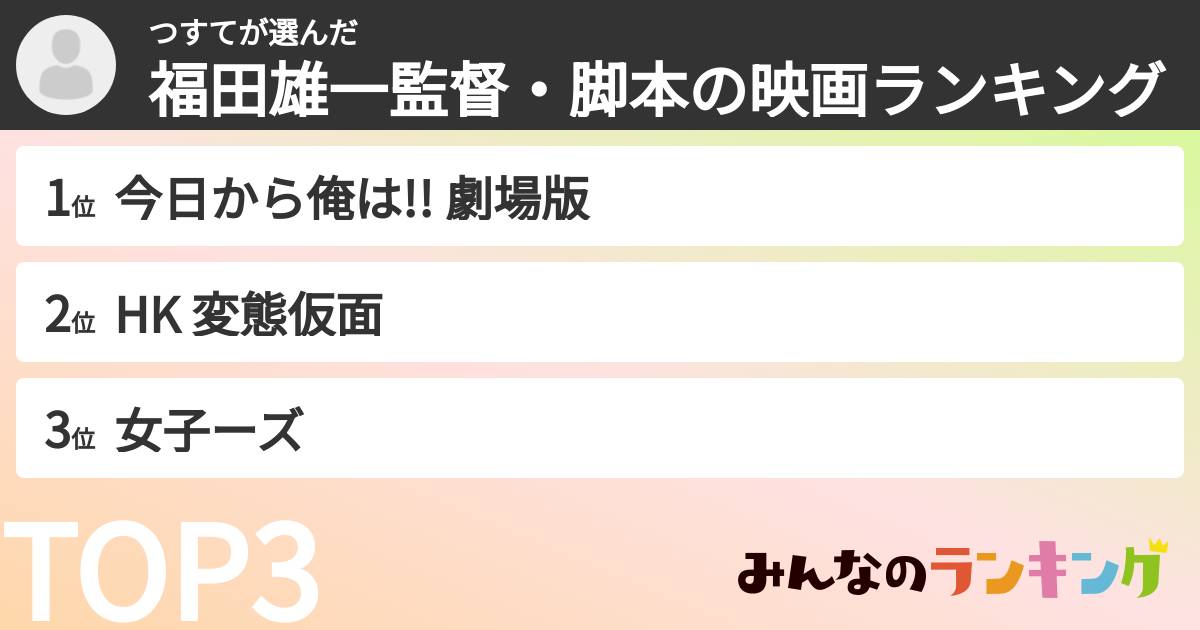 つすてさんの「福田雄一監督・脚本の映画ランキング」