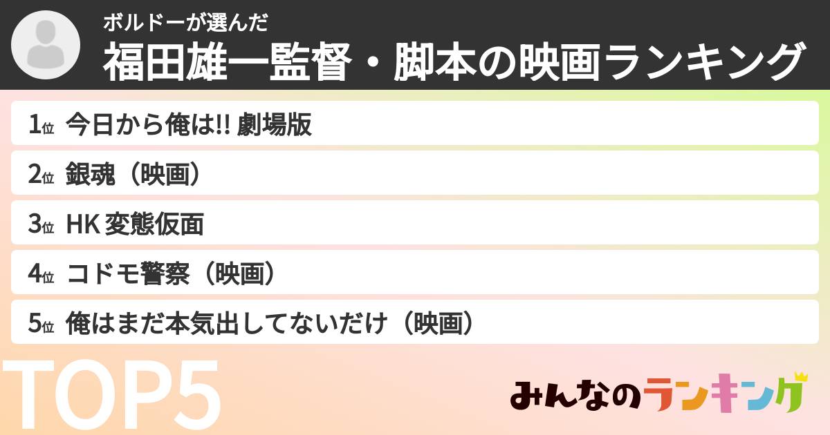 ボルドーさんの「福田雄一監督・脚本の映画ランキング」