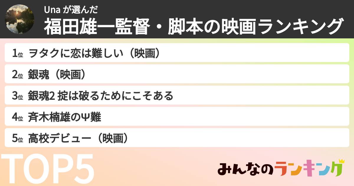Una さんの「福田雄一監督・脚本の映画ランキング」