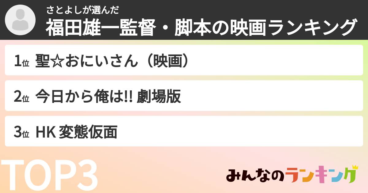 さとよしさんの「福田雄一監督・脚本の映画ランキング」