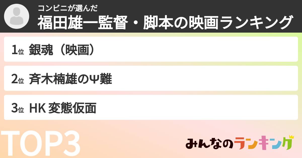 コンビニさんの「福田雄一監督・脚本の映画ランキング」
