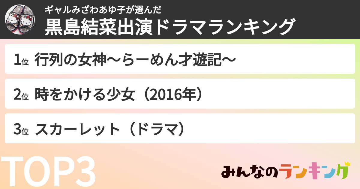 ギャルみざわあゆ子さんの「黒島結菜出演ドラマランキング」