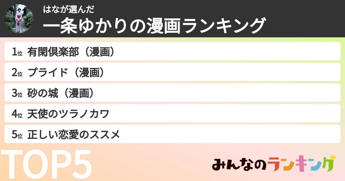 はなさんの「一条ゆかりの漫画ランキング」