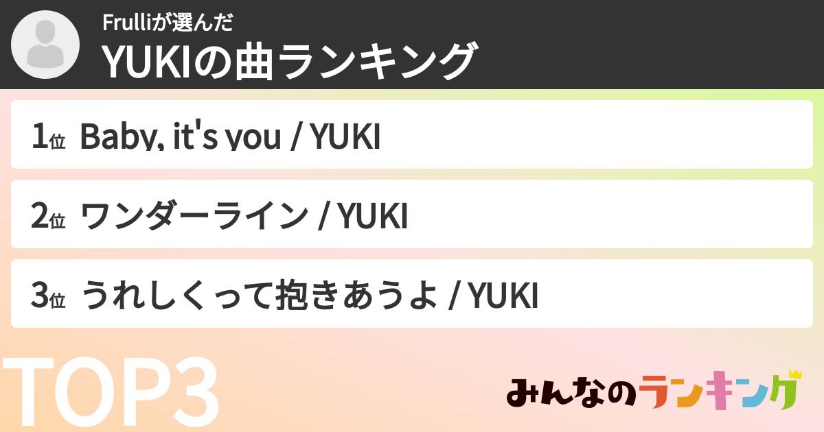 Frulliさんの「YUKIの曲ランキング」