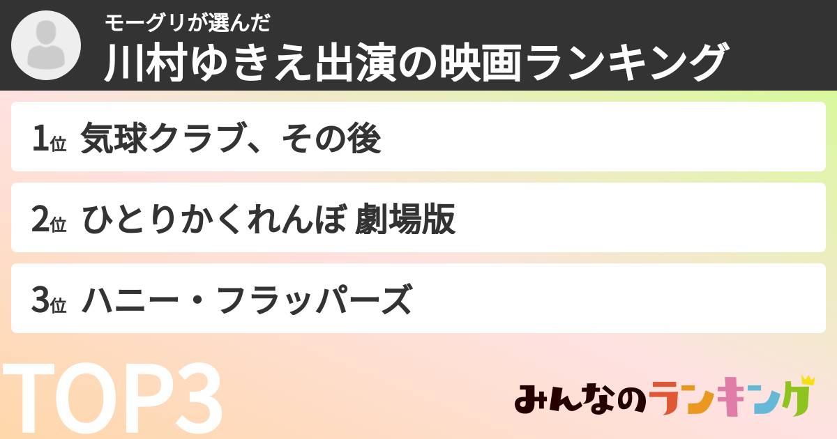 モーグリさんの「川村ゆきえ出演の映画ランキング」
