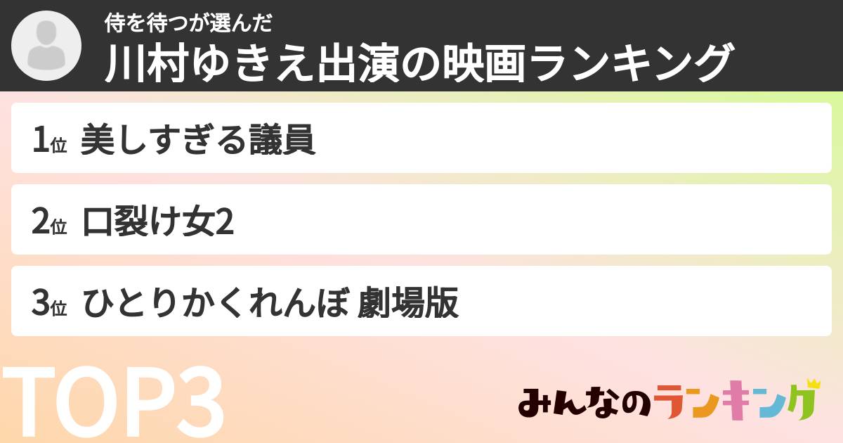 侍を待つさんの「川村ゆきえ出演の映画ランキング」