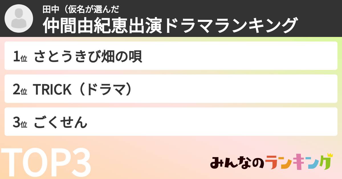 田中（仮名さんの「仲間由紀恵出演ドラマランキング」