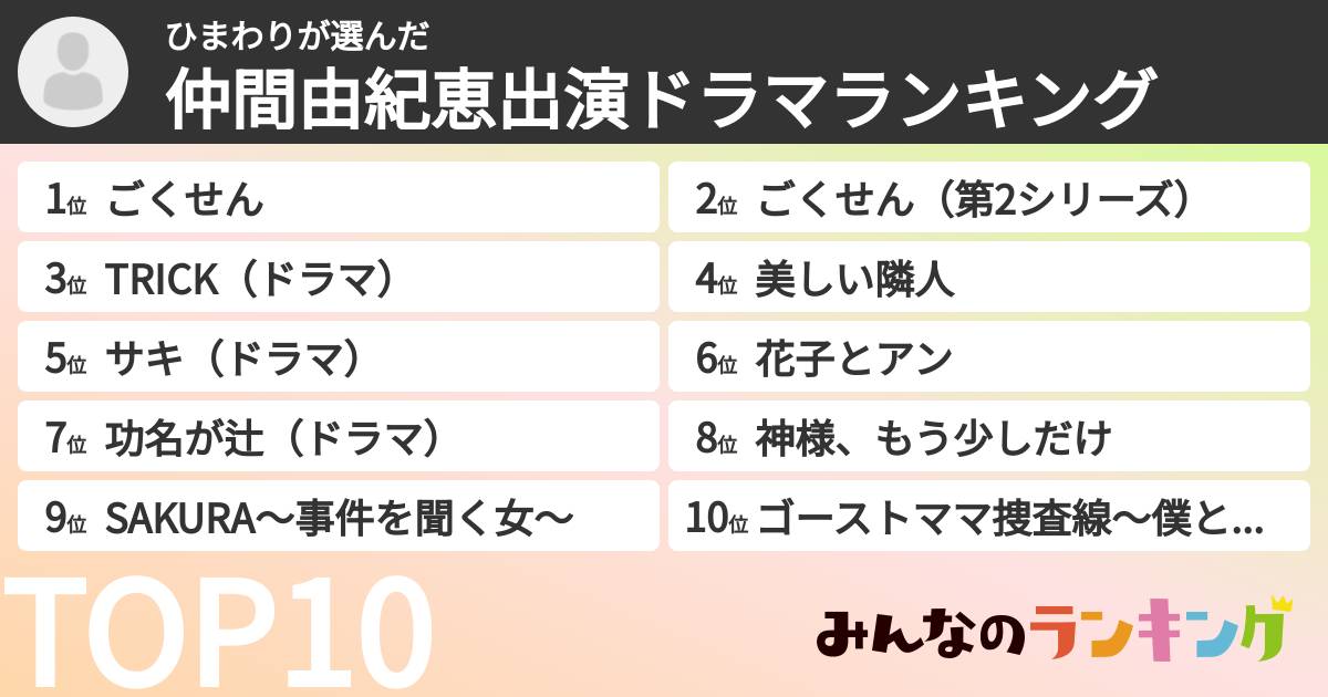ひまわりさんの「仲間由紀恵出演ドラマランキング」