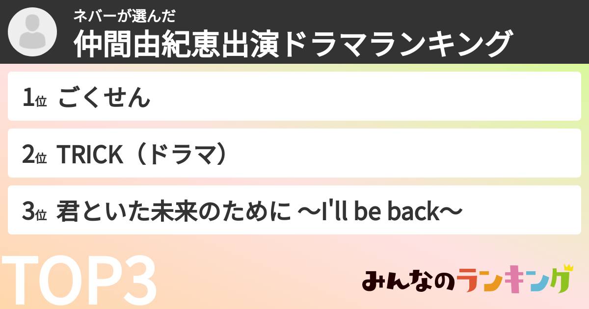 ネバーさんの「仲間由紀恵出演ドラマランキング」