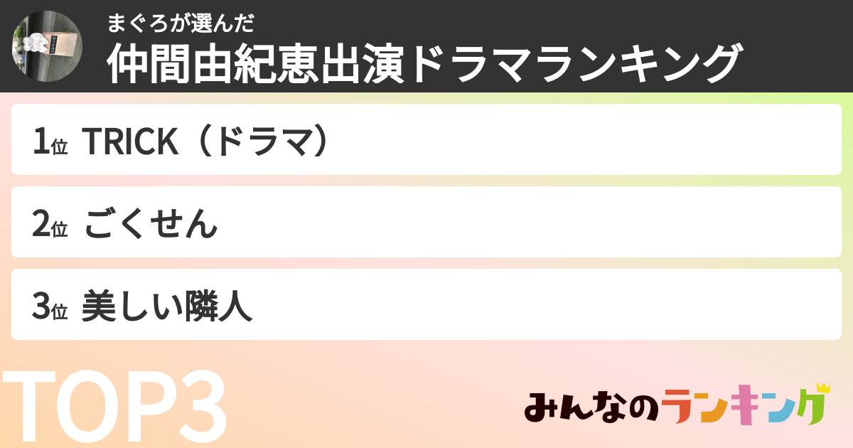 まぐろさんの「仲間由紀恵出演ドラマランキング」