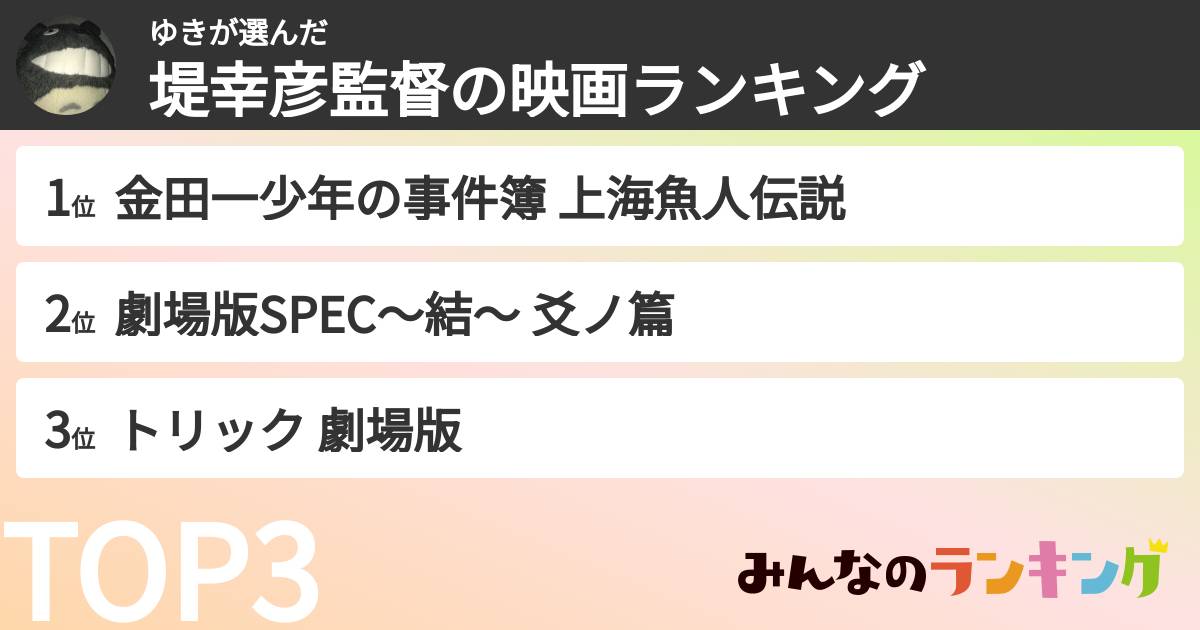ゆきさんの「堤幸彦監督の映画ランキング」