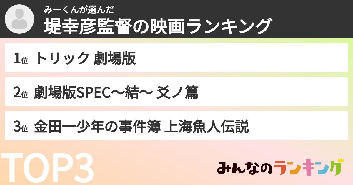 みーくんさんの「堤幸彦監督の映画ランキング」