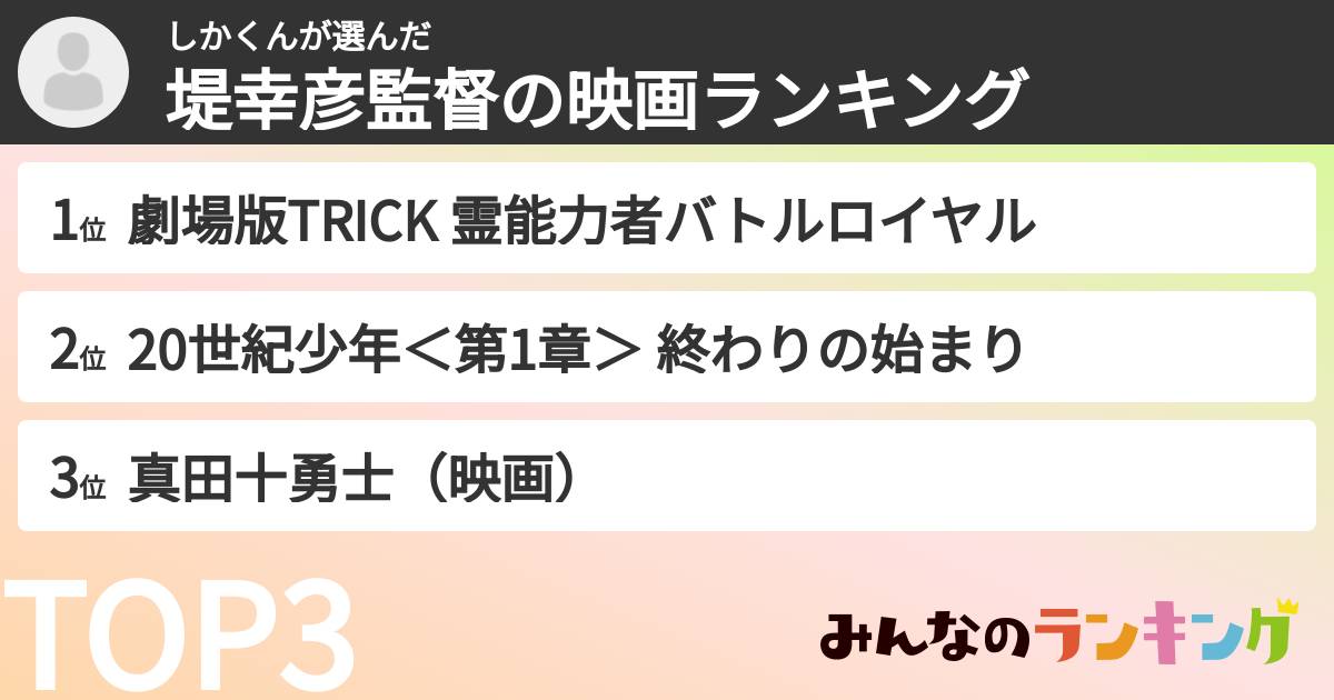 しかくんさんの「堤幸彦監督の映画ランキング」