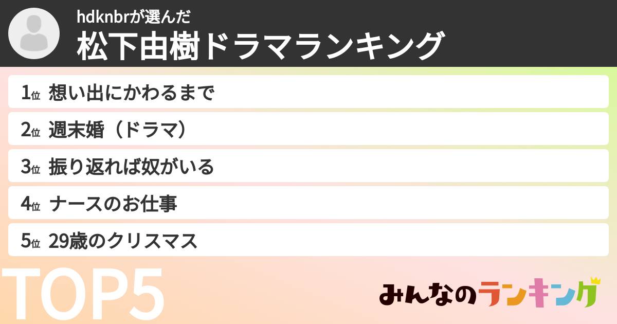 hdknbrさんの「松下由樹ドラマランキング」