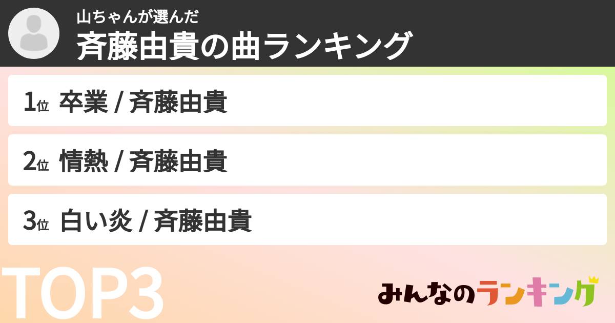 山ちゃんさんの「斉藤由貴の曲ランキング」
