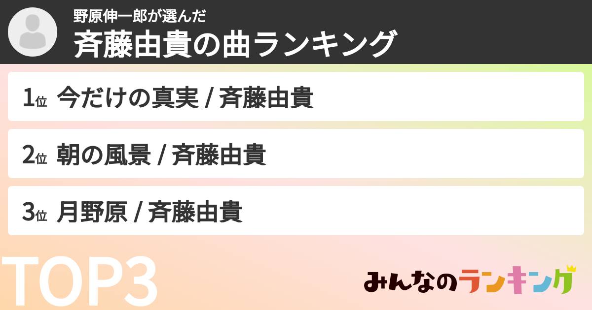 野原伸一郎さんの「斉藤由貴の曲ランキング」