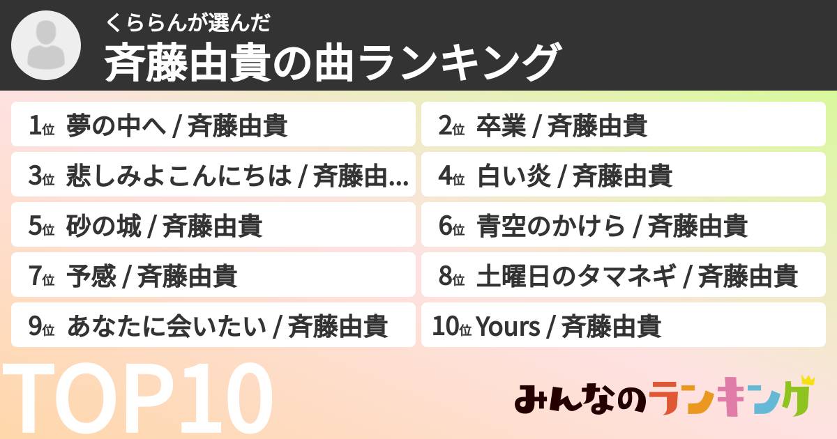 くららんさんの「斉藤由貴の曲ランキング」