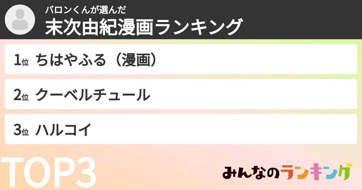バロンくんさんの「末次由紀漫画ランキング」