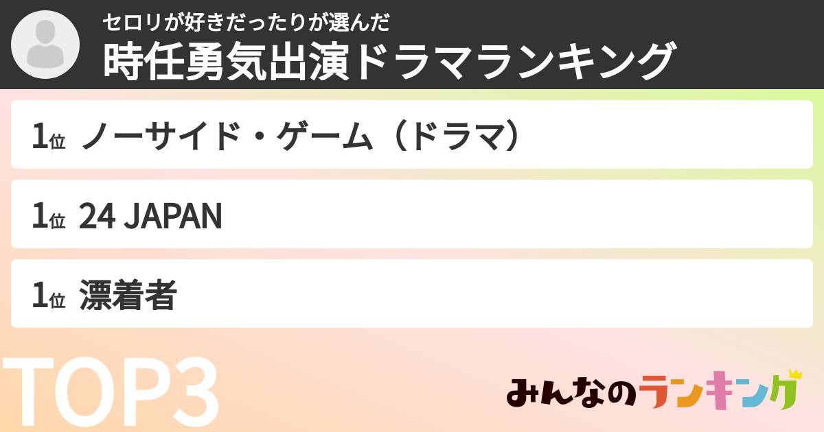 セロリが好きだったりさんの「時任勇気出演ドラマランキング」