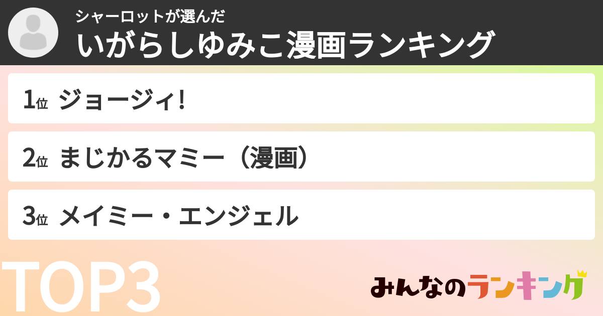 シャーロットさんの「いがらしゆみこ漫画ランキング」