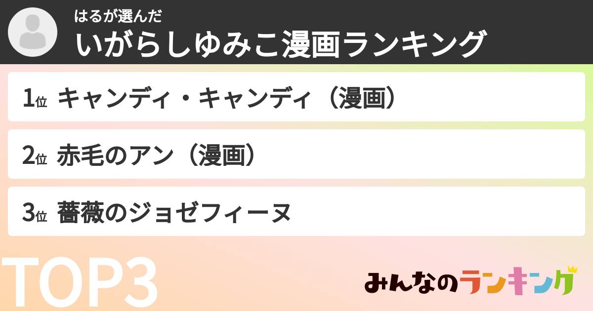 はるさんの「いがらしゆみこ漫画ランキング」