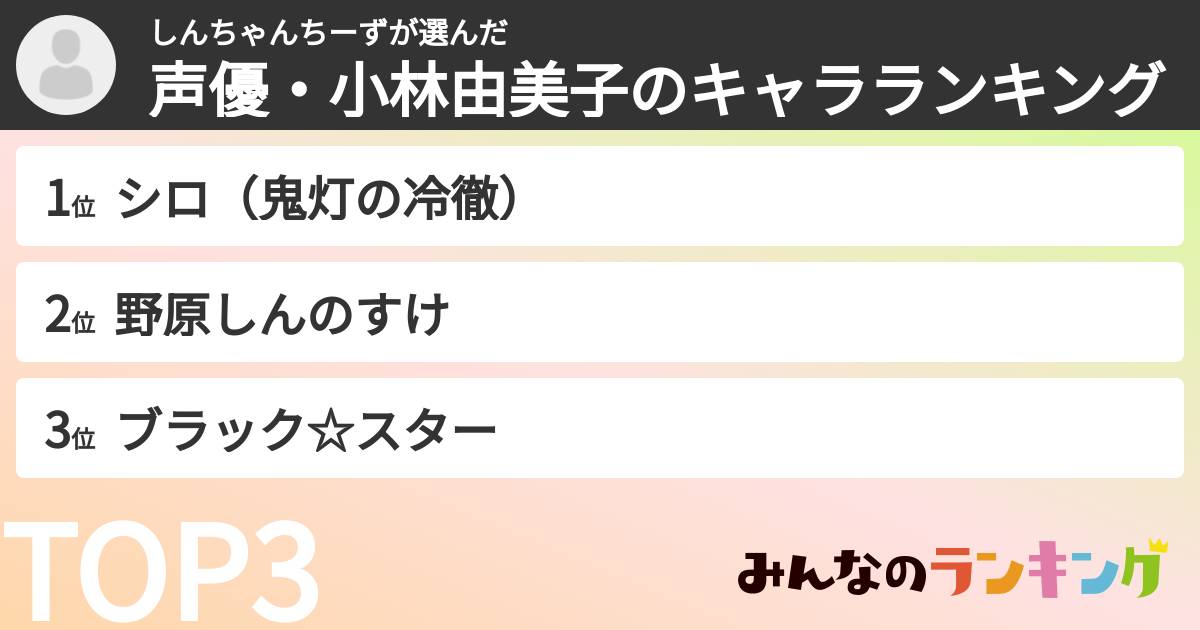 しんちゃんちーずさんの「声優・小林由美子のキャラランキング」