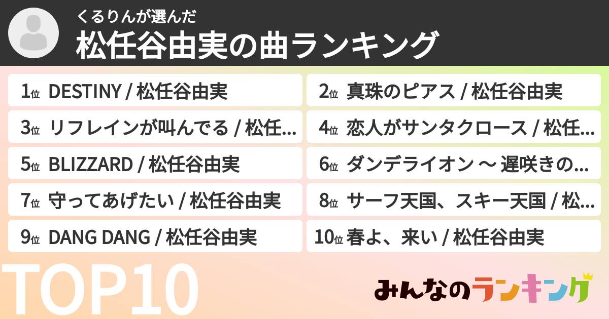 くるりんさんの「松任谷由実の曲ランキング」