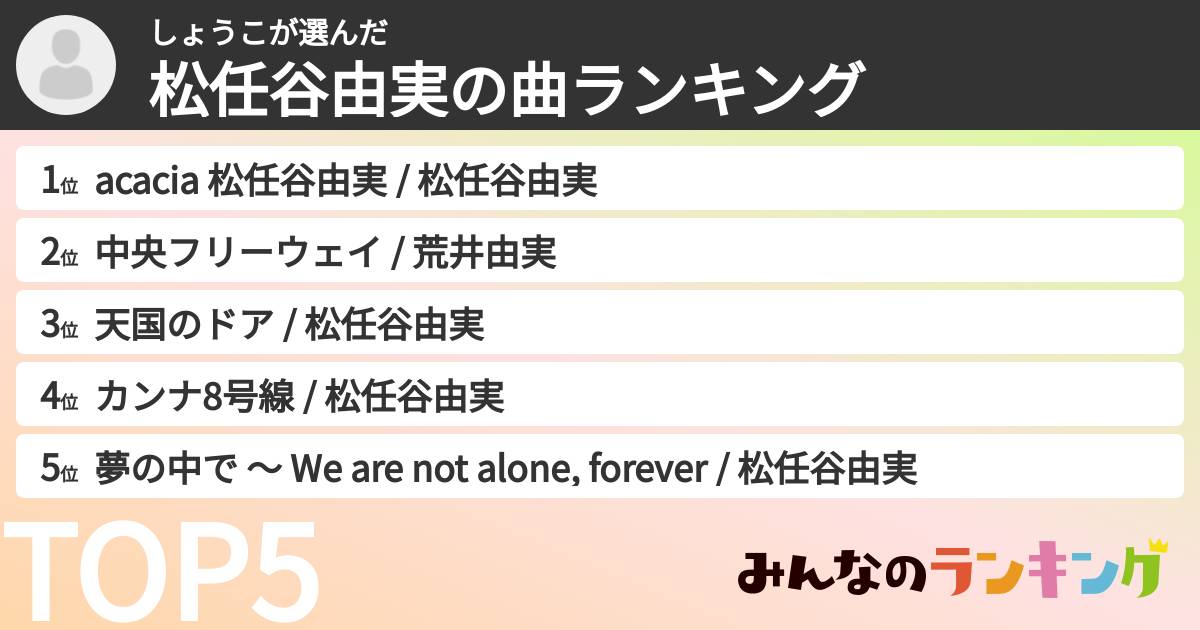 しょうこさんの「松任谷由実の曲ランキング」
