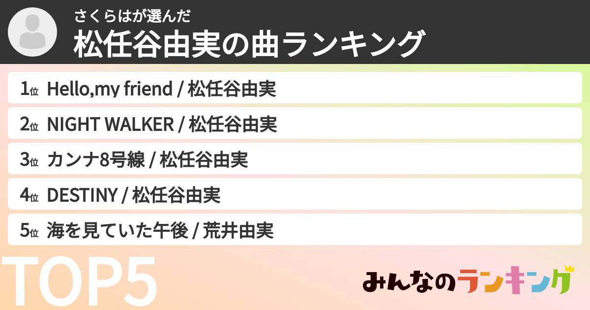 さくらはさんの「松任谷由実の曲ランキング」